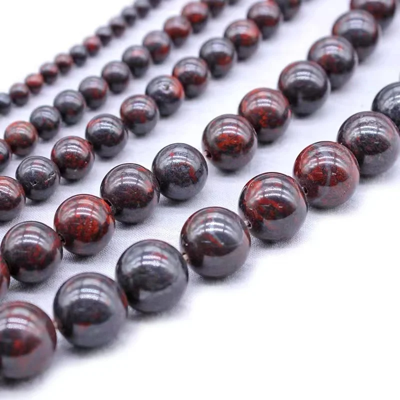 Natural  Stone Beads Smooth Red Bloodstone Loose Round Gem Stone Spacer Beads For DIY jewelry Making Bracelet Necklace Accessory