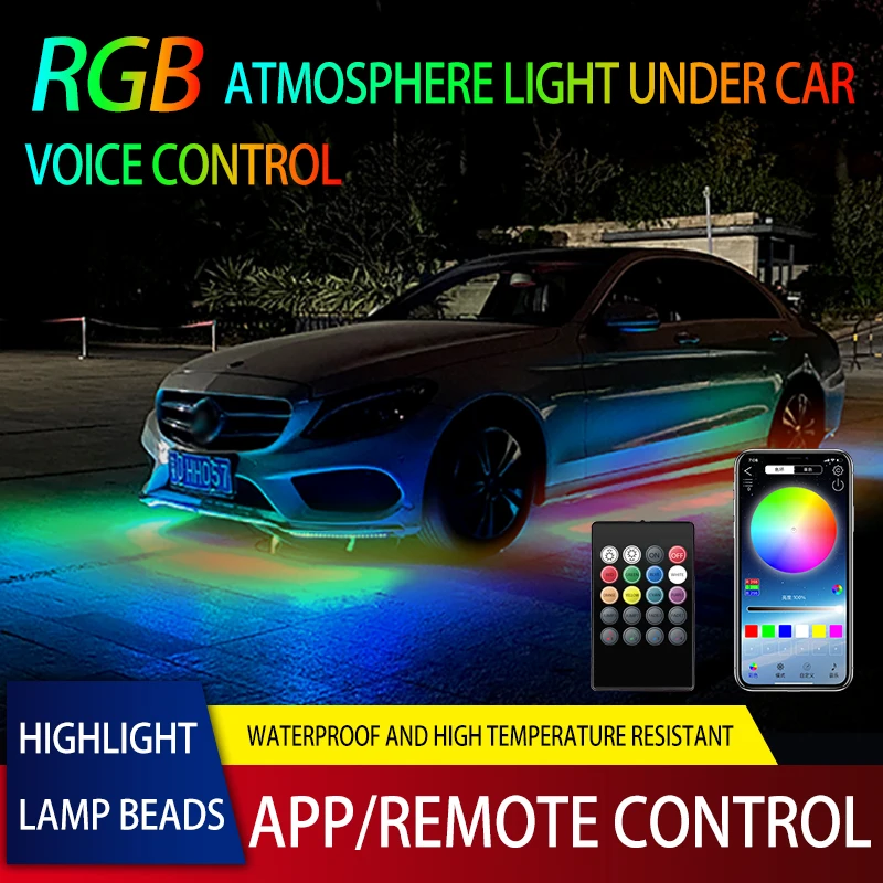 

Car Light Strip App Control Flowing Color RGB Music Atmosphere Auto LED Under 120 150 Tube Underglow Underbody System Neon Lamps