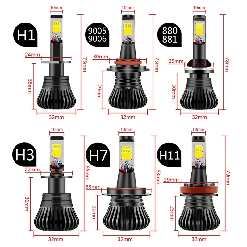 OKEEN Car RGB H4 LED Headlight H1 H3 H7 H8/H11 9005 9006 880 9012 5202 LED Bulbs APP Bluetooth Control Multi-color 40W 6000LM