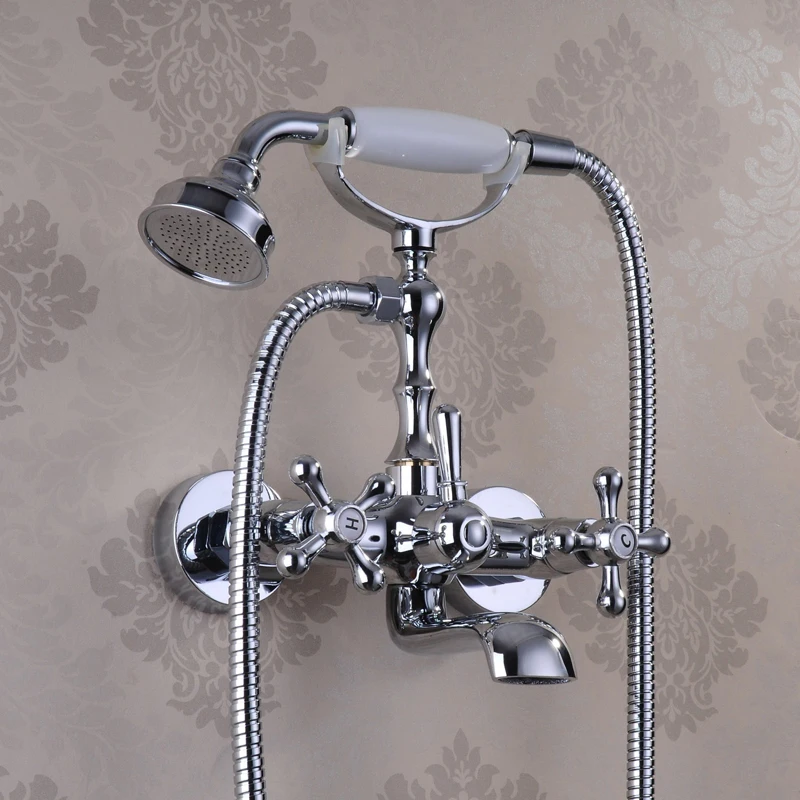 Chrome Bathroom Bath and Shower Faucet Mixer Taps Brass Bathtub Faucet with Ceramic Hand Shower SF1054