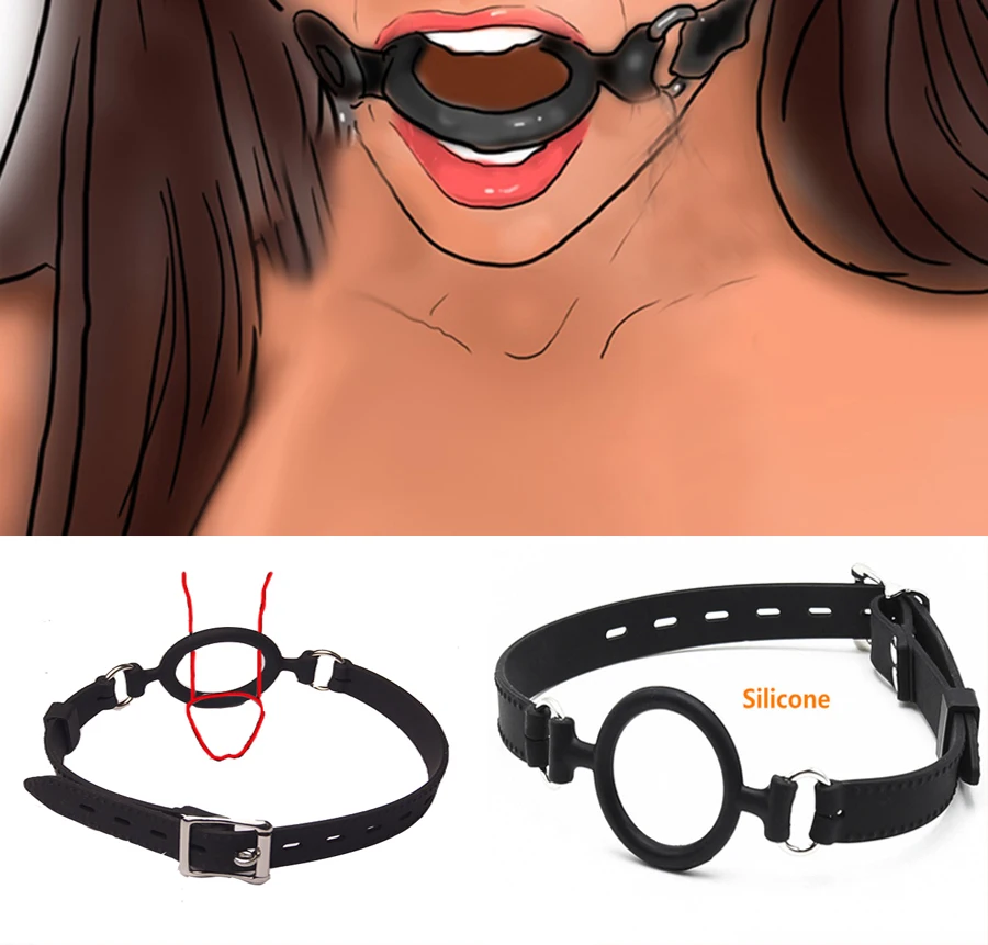 Full Silicone O Ring Gag Strap,Open Mouth Bite Gag,Fetish Oral Fixation BDSM Toys,Sex Slave Bondage Muzzle SM Couple Game Tools