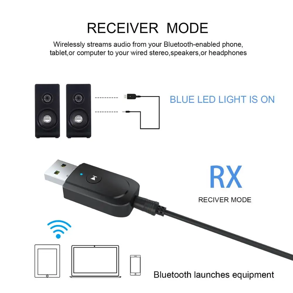 Bluetooth 5.0 Audio Receiver Transmitter 3 IN 1 Mini 3.5mm Jack AUX USB Stereo Music Wireless Adapter for TV Car PC Headphones