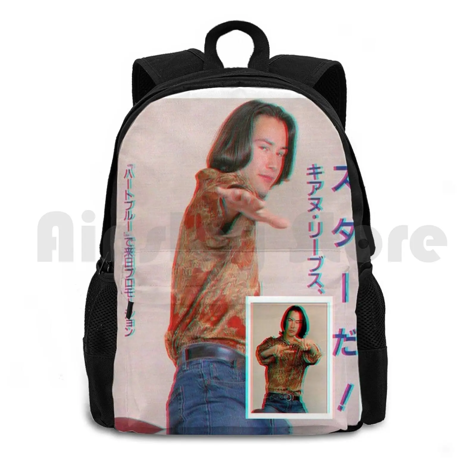 Keanu Reeves Outdoor Hiking Backpack Waterproof Camping Travel Keanu Reeves John Wick 80s Japanese Disco Funk Retrowave