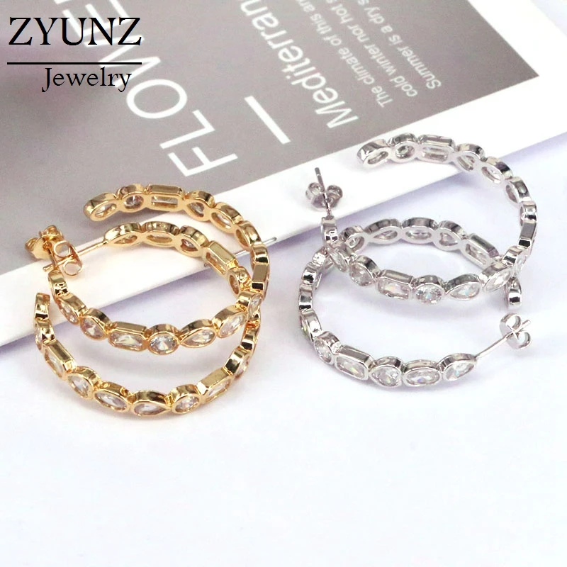 

4 Pairs, Fashion Charm Geometric shaped Crystal Zirconia CZ Micro Pave Circle Stud Earrings For Women Girls