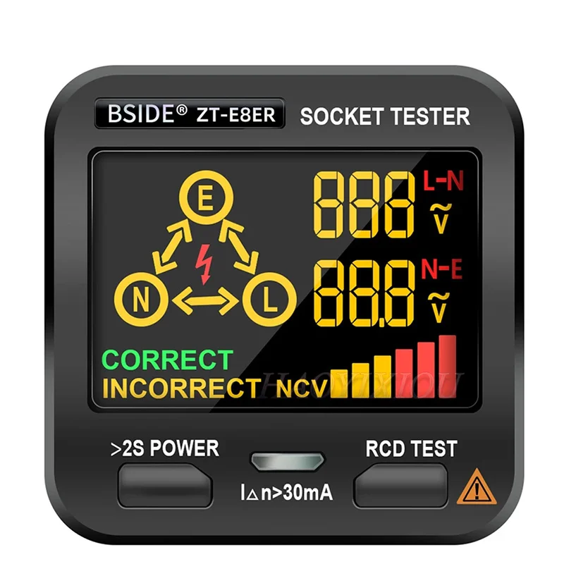 Digital Socket Tester BSIDE ZT-E8 Smart LCD Outlet checker NCV Test Voltage Detector EU US UK Plug Ground Zero Line RCD Check