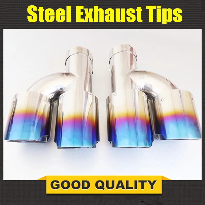 1 Pair Blue Muffler Tip h shape Double exit Universal Stainless Exhaust Pipe Mufflers Multi-size