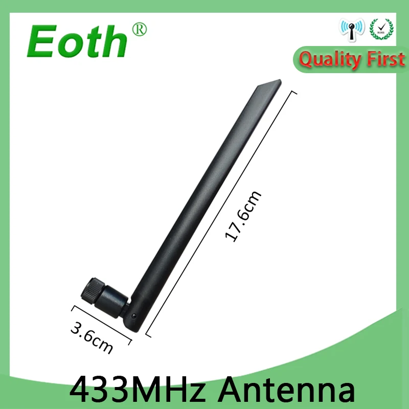 EOTH 5PCS 5dbi SMA Male 433Mhz LORA Antenna IOT Antena Rubber Aerial EXTERNAL PIGTAIL IPEX 1 4 Wireless Repeater Lorawan antenna