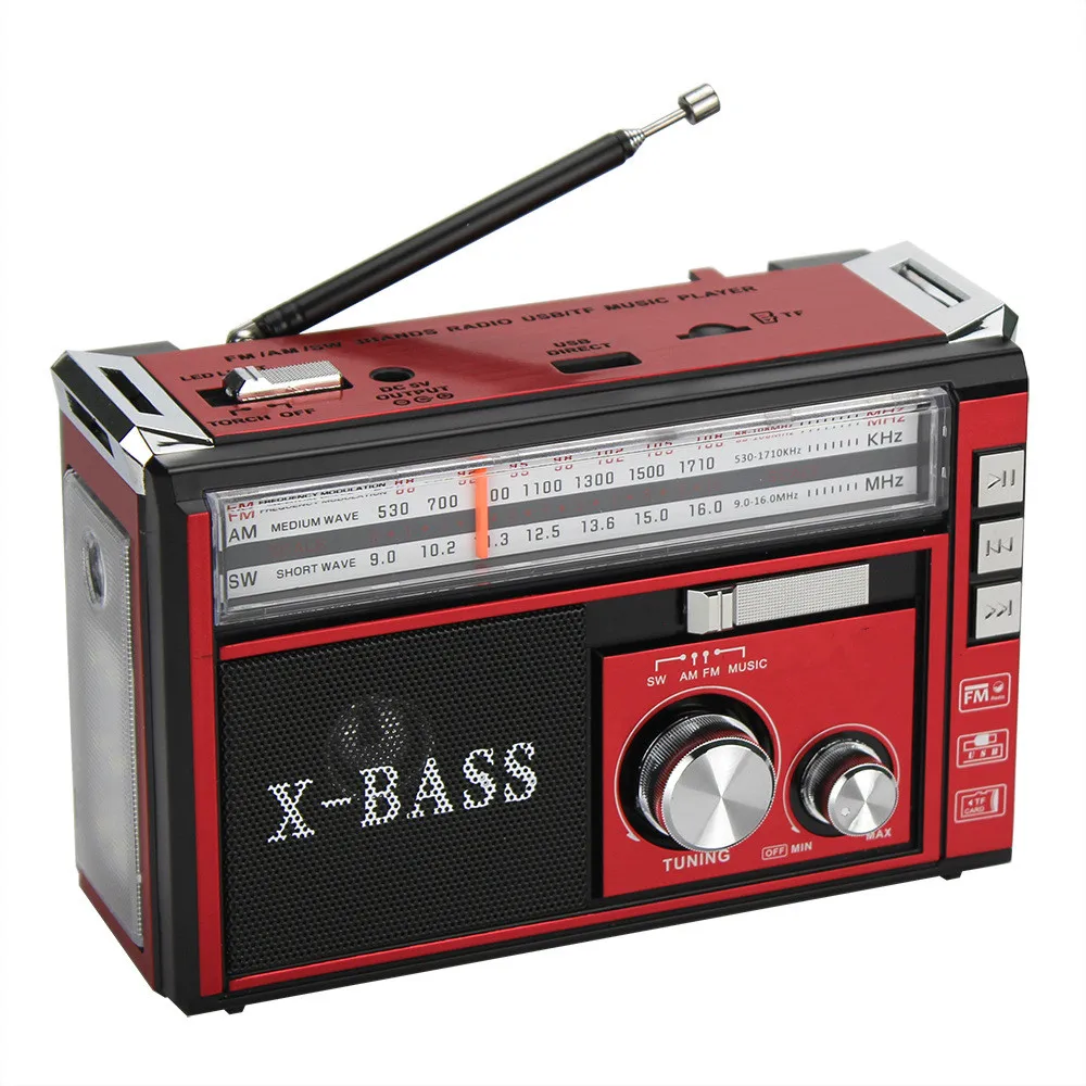 

Portable FM/AM/SW 3-band Radio TF Card U Disk MP3 Player LED Lighting Lamp Strong Light Flashlight Emergency Power Supply USB SV