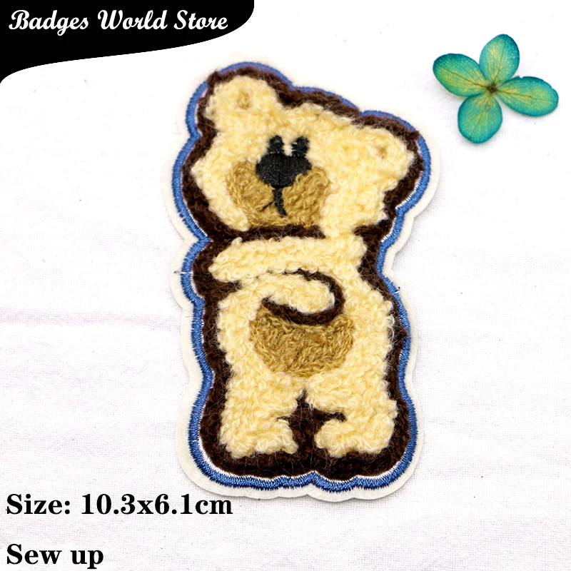 Cute Heart-shaped Bear Chenille Sequins Icon Towel Embroidery Applique Patches For Clothing DIY Iron on Badges on the Backpack