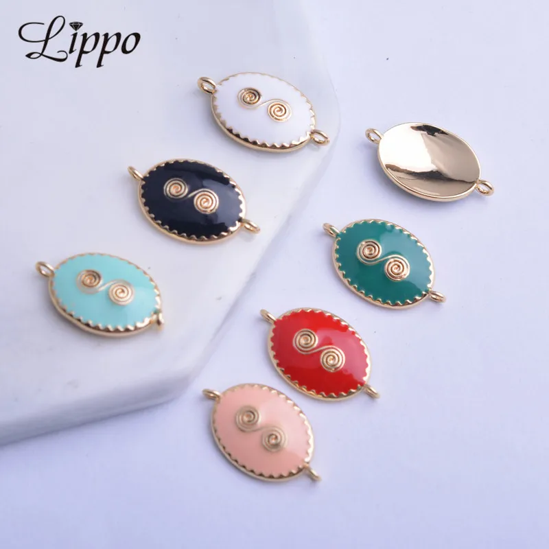 12pcs 9*17mm Copper Oval Enamel Bracelet Connecto High-quality Gold Color Jelwery component