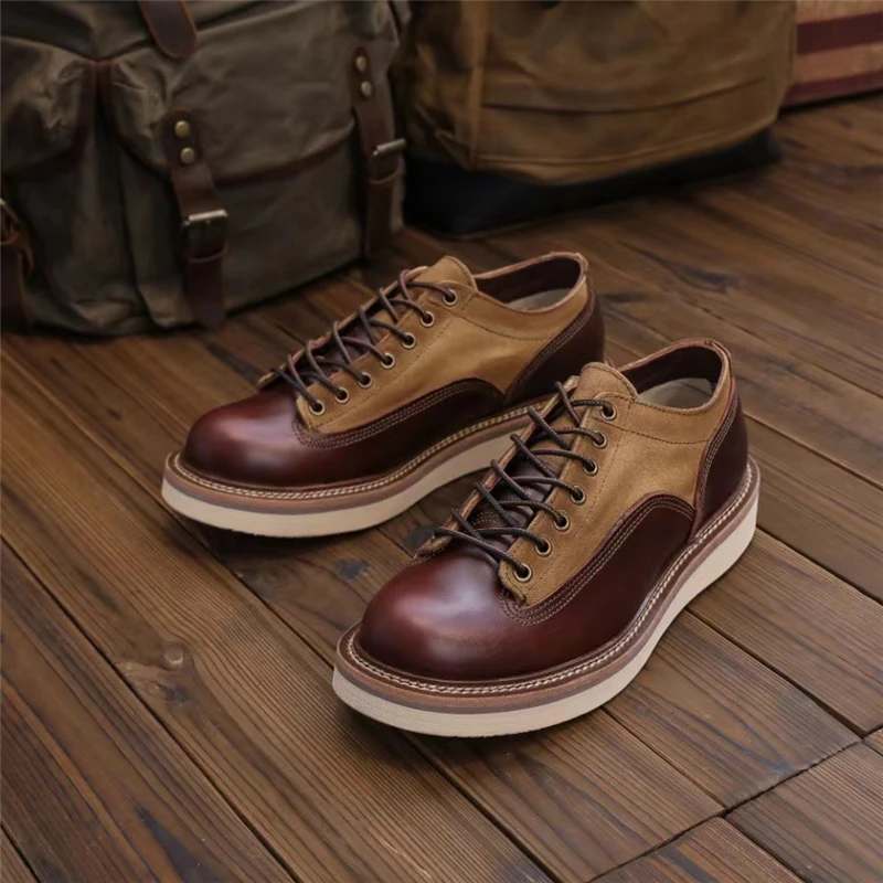 New Vintage British Handmade Casual Men Shoes Autumn Winter Outdoor Work Ankle Boots Cow Leather Tooling Desert Motorcycle Boots