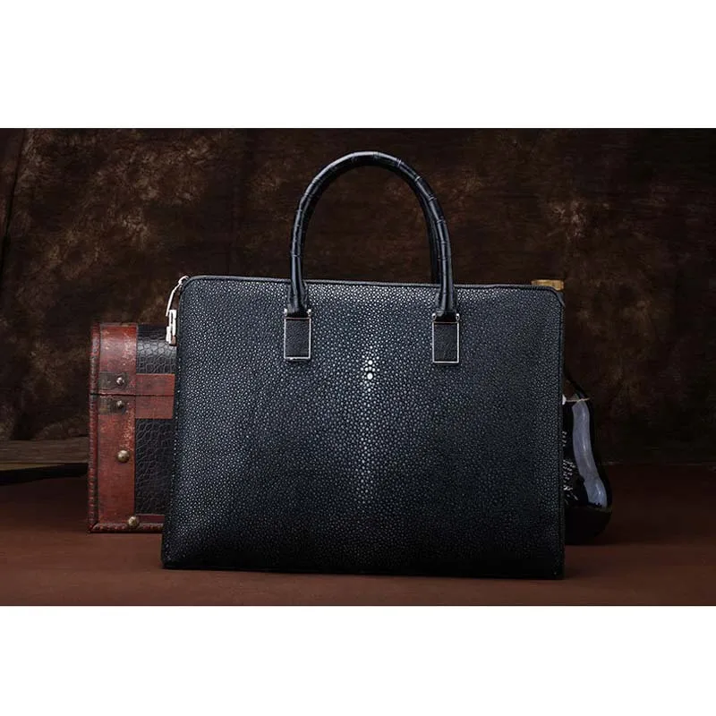 

ourui new male men briefcase black Genuine skin Men's handbags