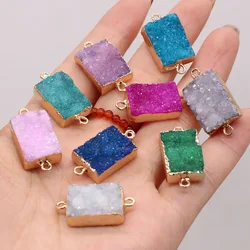 Natural Stone Crystal Druzy Connector Charms Gold-Plated Quartz Pendant for DIY Crafts Necklace Bracelet Making Jewelry Findings