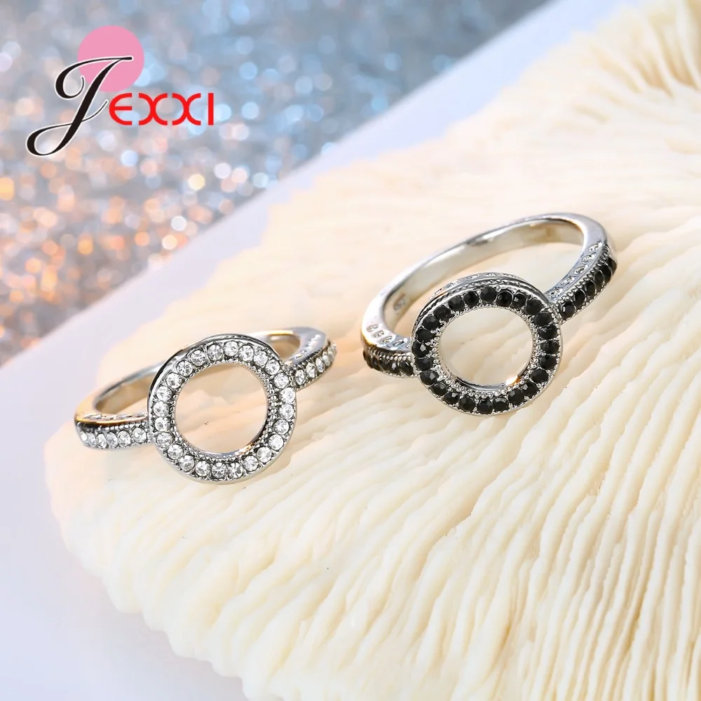 Top Vendeur New Fashion Bijoux Round Design Women Wedding Rings 925 Sterling Silver Color Metal Rings Rhinestone Jewelry