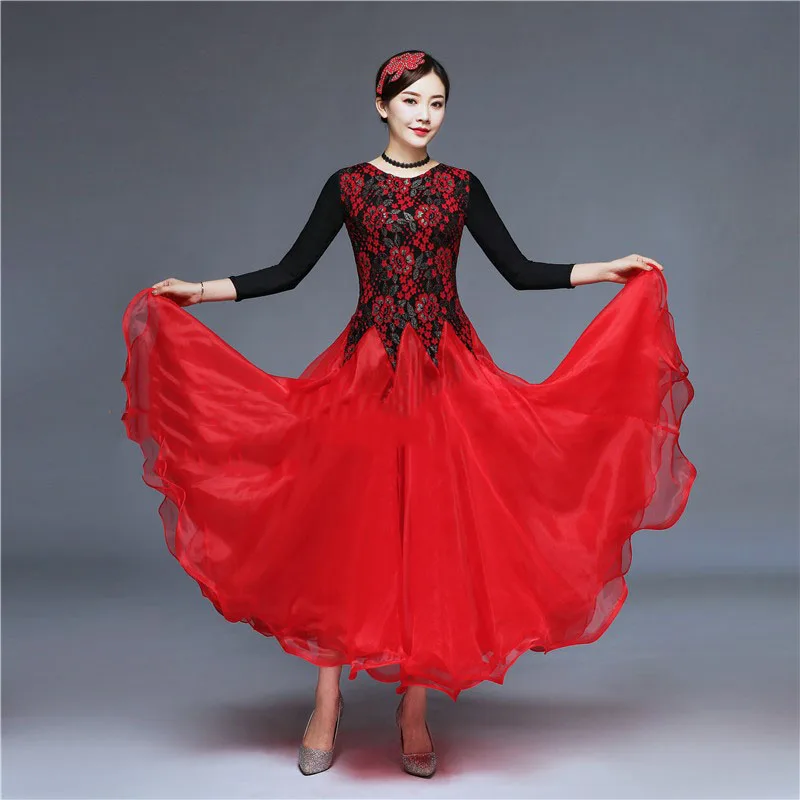 

2020 new women dance costume modern dance waltz dress lace dance dress big swing ballroom dance dress