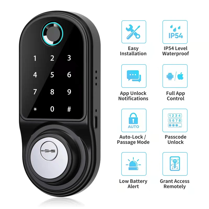 Tuya APP Remote Control Smart US Deadbolt Lock Fingerprint Fechadura Digital Password Indoor House Electronic Lock With Key