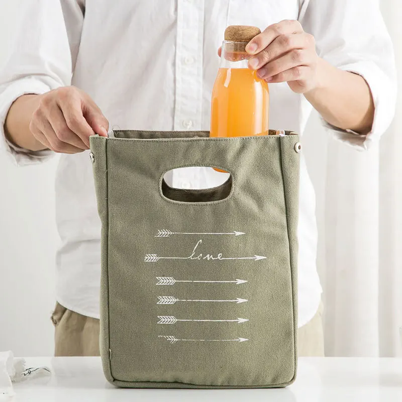 Bolsa de almuerzo de lona japonesa con aislamiento, bolso térmico portátil de gran capacidad para Picnic, contenedor de almacenamiento de alimentos