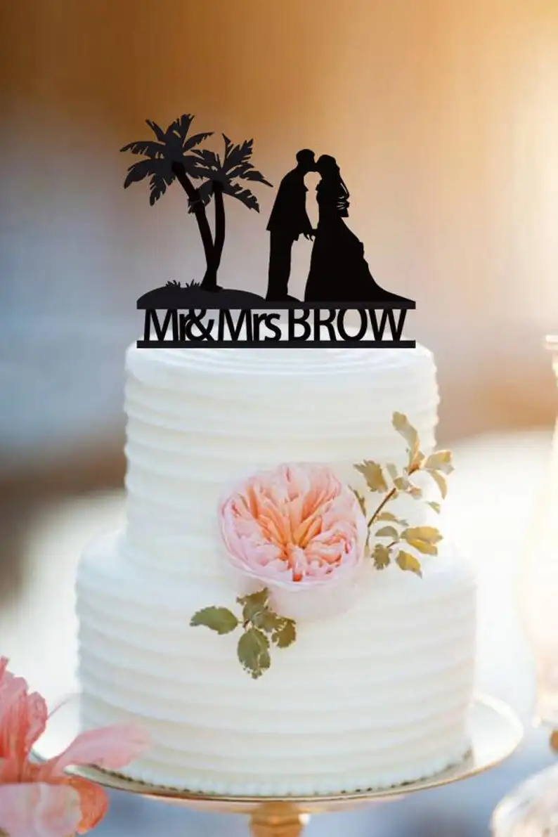 Personlized Wedding Palm Trees Mr&Mrs Cake Topper Party Decorations Gift Decor Beach Theme Honeymoon