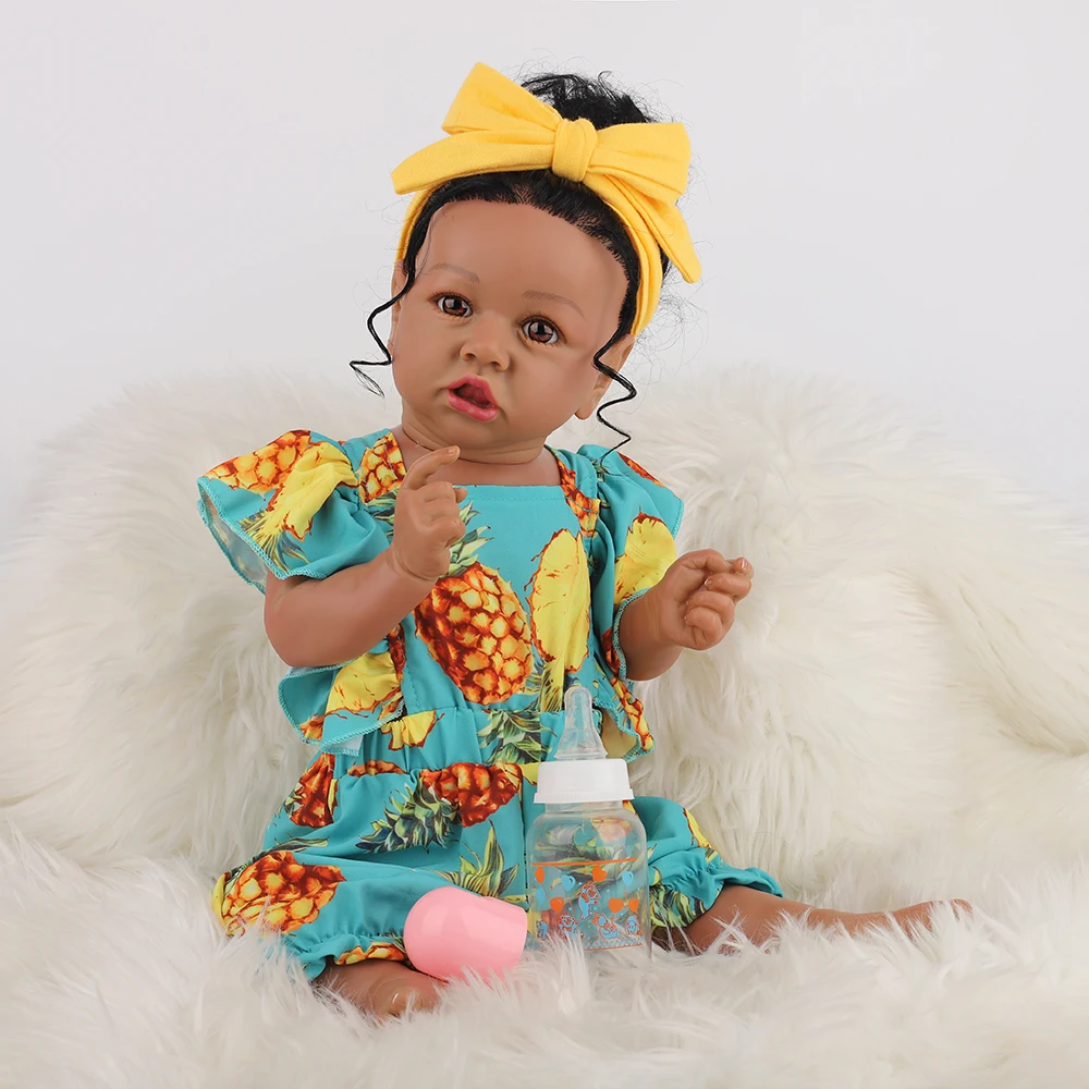 

UCanaan Reborn Baby Doll 55CM 22'' Cloth Body Silicone Reborn Dolls Black Skin Girls Doll Newborn Baby Toddler Toy Children Gift