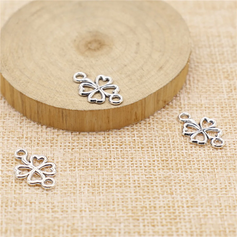 

108pcs 20x12mm antique silver Four-leaf clover connector charms diy retro jewelry fit Earring keychain hair card pendant