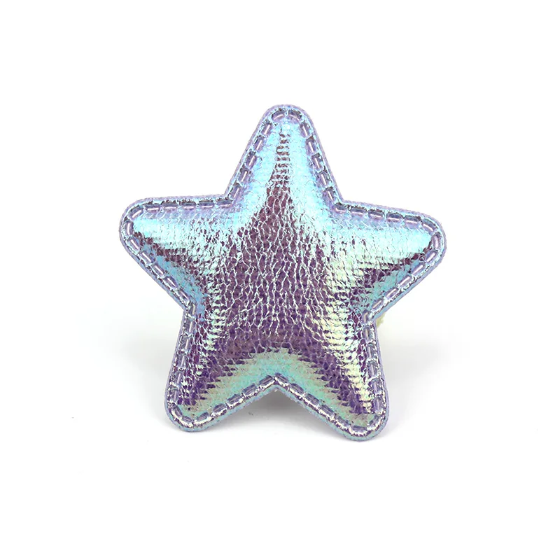 30Pcs 5cm Magic Color PU Leather Star Padded Appliques For Handmade Headwear Hair Clip Crafts Decor Accessories