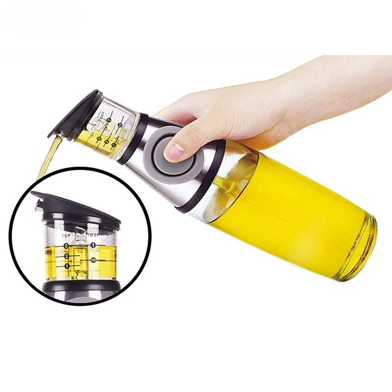 

500ml Oil Dispenser with Measurements for Cooking Oil and Vinegar Cruet Drip-Free Spout Glass Bottle Health Kitchen Convenience