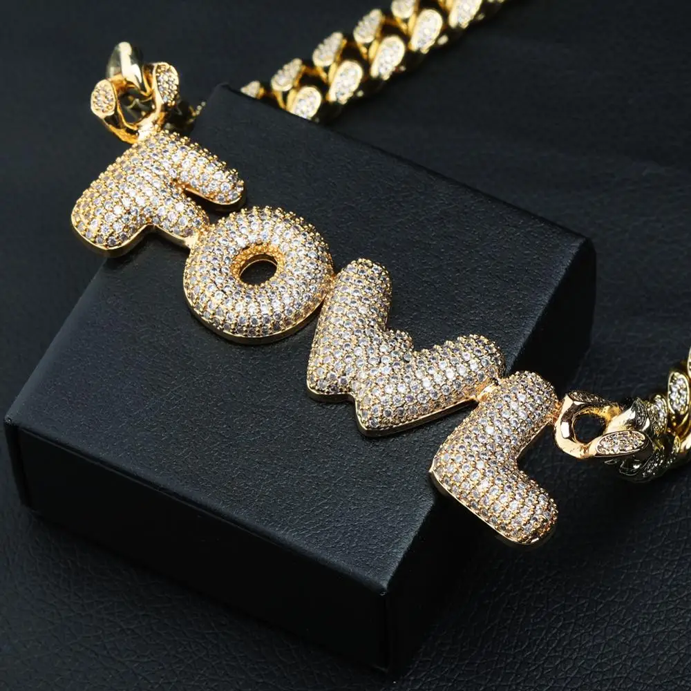 GUCY Custom Name Bubble Letters Pendant & Necklace Charm Men's CZ Hip Hop Jewelry With Tennis Chain FOr Gift