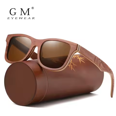 GM Retro Brown Skateboard Wood Sunglasses Men Bamboo Sunglass Women Brand Mirror UV400 Square Sun Glasses Gift paper box