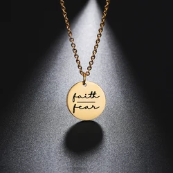 My Shape Faith Hope Love Excitement Stainless Steel Necklace for Women Small Round Pendant Necklace Choker Gift for Best Friends