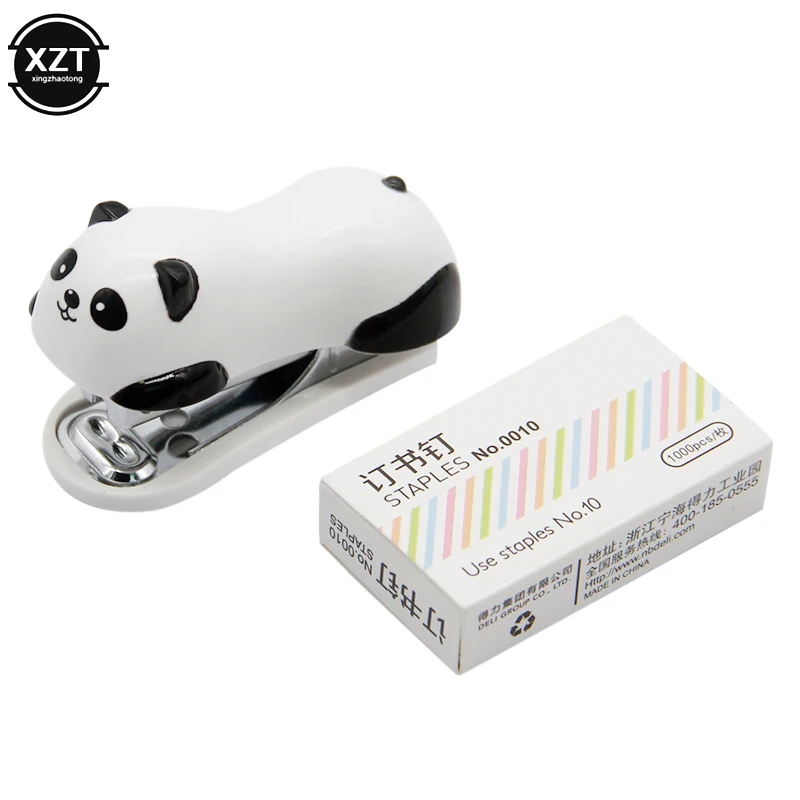 ใหม่ Mini Panda ชุดเครื่องเย็บกระดาษการ์ตูนอุปกรณ์สำนักงานเครื่องเขียนกระดาษคลิป Binder Book Sewer