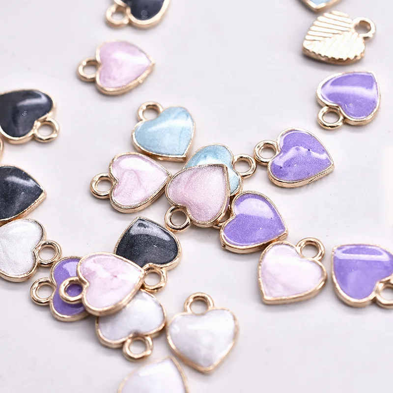 20PCS Black Pink Purple Blue Love Heat Dripping Oil Charms Enamel Zinc Alloy Hearts Pendants Bracelet Jewelry Making 10X12MM