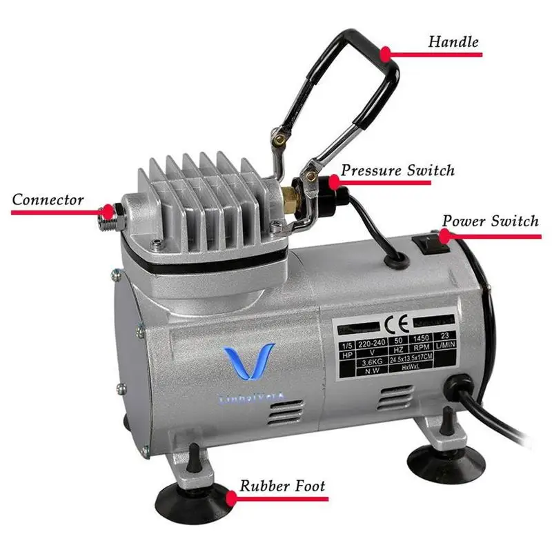 Air Compressor Power Tools  Convenient Airbrush Professional Gravity Feeding Double Action Piston AC-18 Series Air Compressor