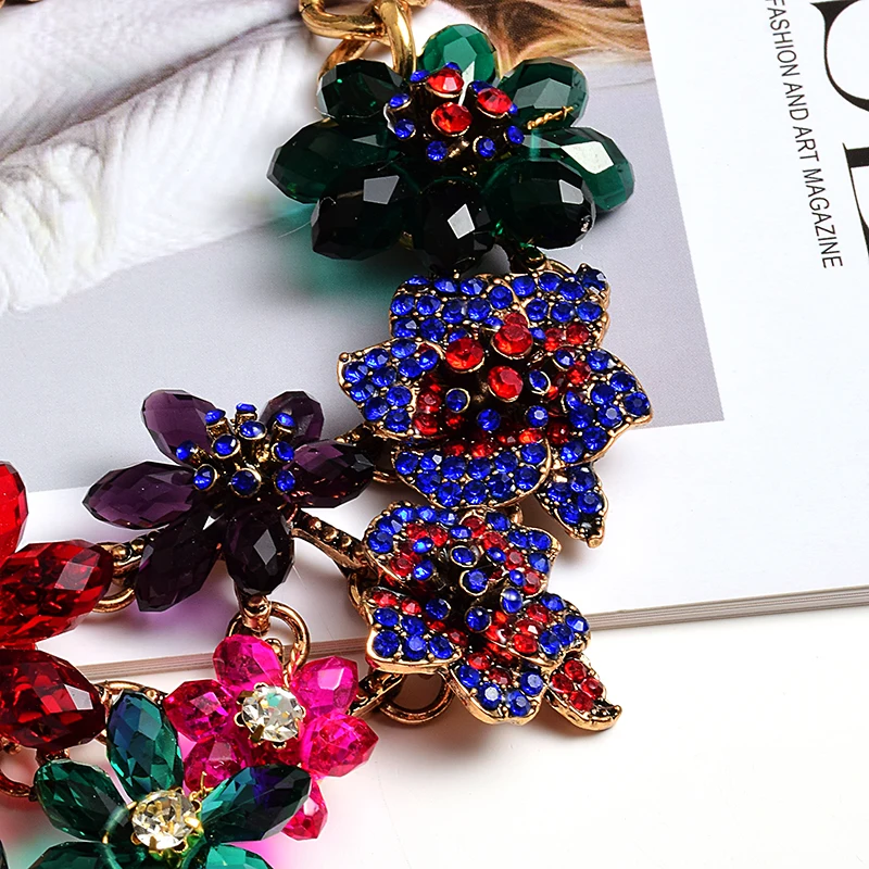 Fashion Wedding Handmade Acrylic Colorful Crystal Rhinestones Necklace Big Flower For Women Dubai Bridal Jewelry