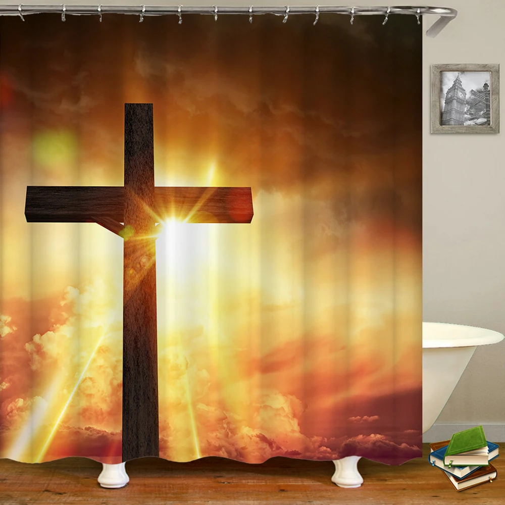 Jesus Christ Cross Shower Curtains Wall Hanging Home Decoration Waterproof Fabric 3d Bathroom Curtain With Hooks Bath Screen