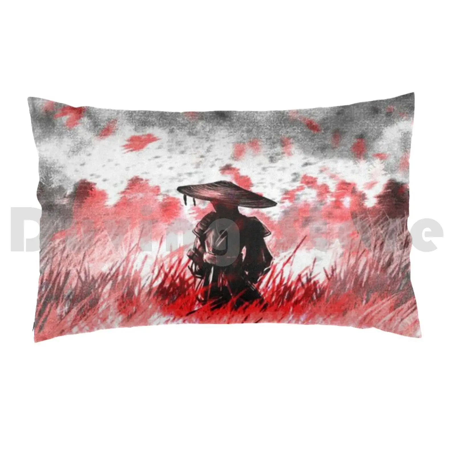 Ghost In Red Artwork Pillow Case Printed 35x50 Ghost Of Tsushima Shinobi Ghost Tsushima Combat Japanese Anime