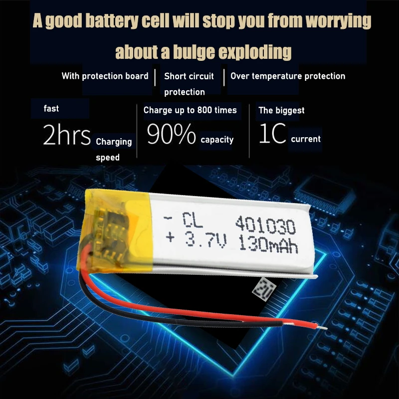 Bateria recarregável de li-po, 3.7v, 130mah, 401030 lítio-polímero, para mp3, mp4, mp5, gps, dvd, tablet, bluetooth, câmera, lipo