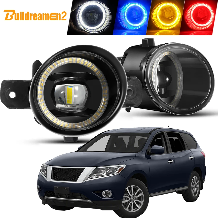 2 X LED Lens Fog Light Assembly For Nissan Pathfinder 2013-2016 40W 4000LM Car Angel Eye Fog Daytime Driving Lamp DRL Styling