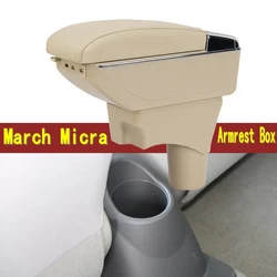 For Nissan March Micra K13 MK4 IV armrest box central Store content box with cup holder ashtray USB March Micra armrests box