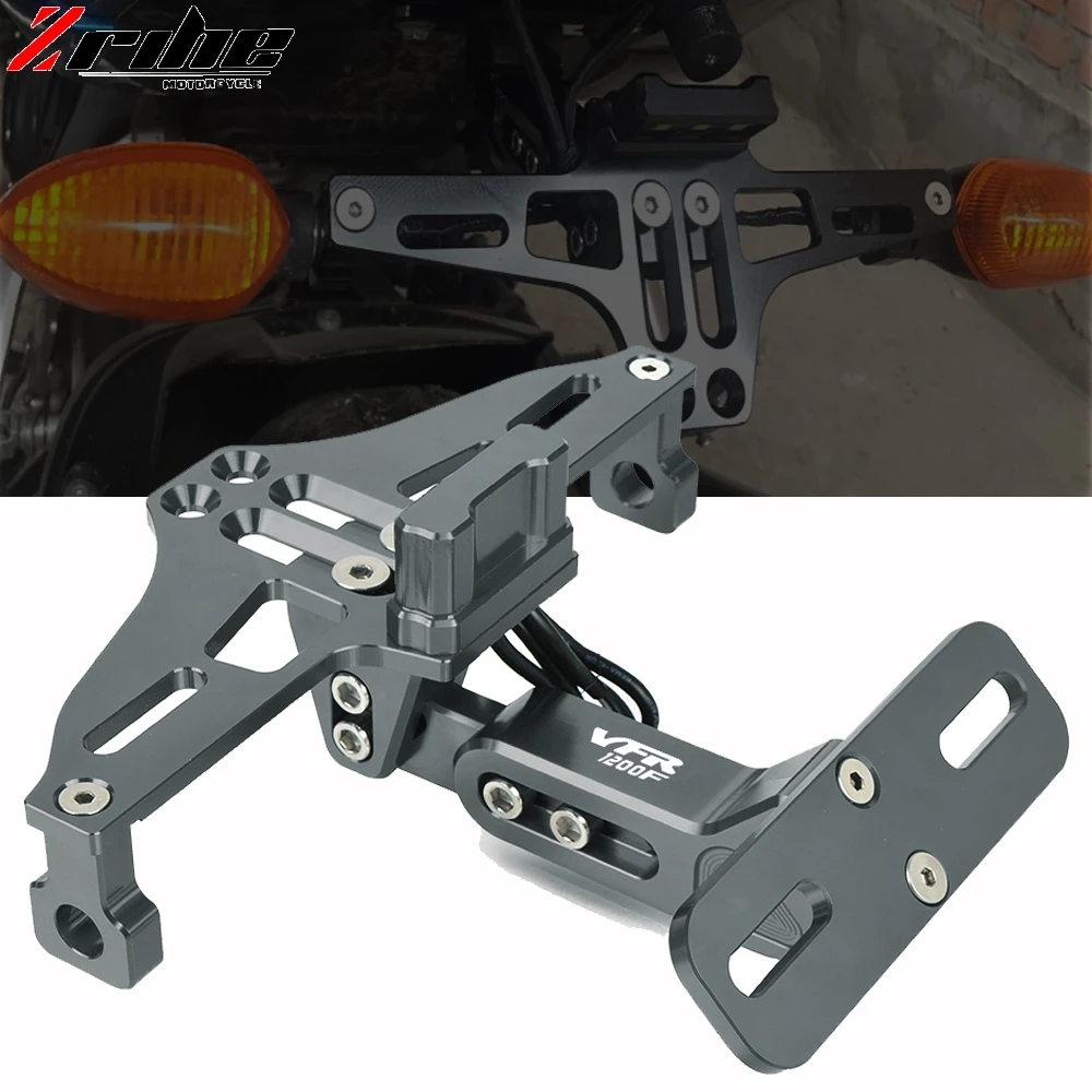 

Frame Motorcycle License Number Plate Holder Bracket With Led Light Adjustable For Honda VFR1200F 2010-2016 VFR1200 VFR 1200 F