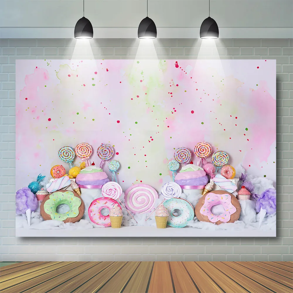 Candy Shop Donuts Photography Backdrop Kids Baby Cake Smah Birthday Girl Pink Background Lollipop Decor Children Photo Studio