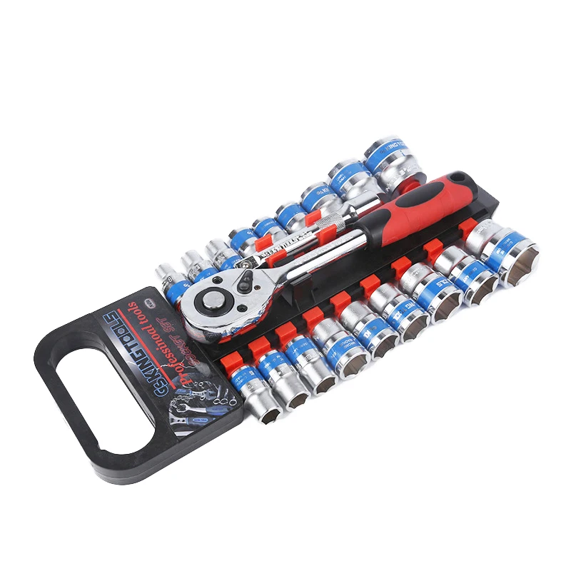 CRV Quick Release Reversible Ratchet Socket Wrench Set Tools With Hanging Rack  1/2\