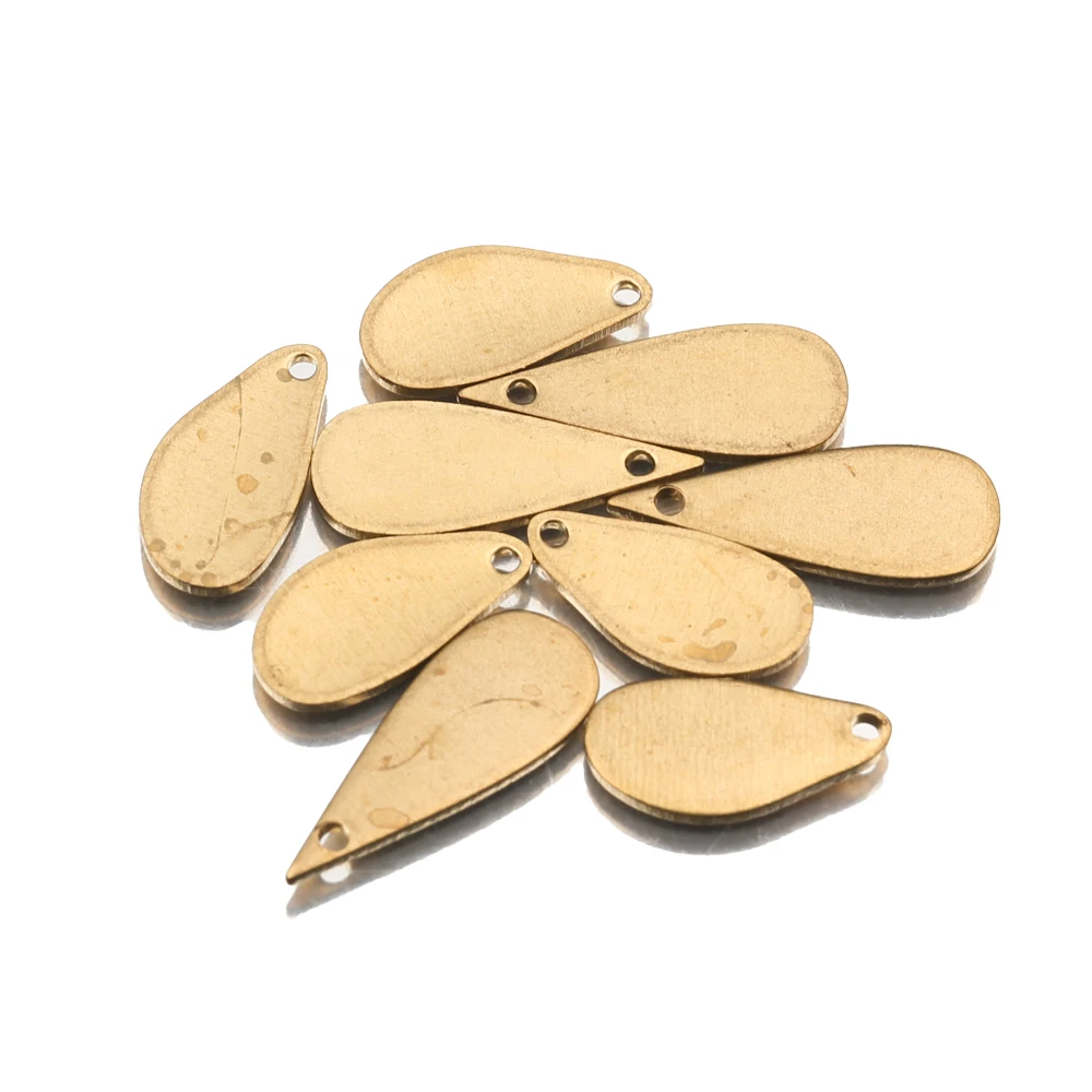 100Pcs/Lot Bulk Wholesale Raw Brass Water Teardrop Charms Chain Extension End Connector Bead Pendant For Handmade Jewelry Making