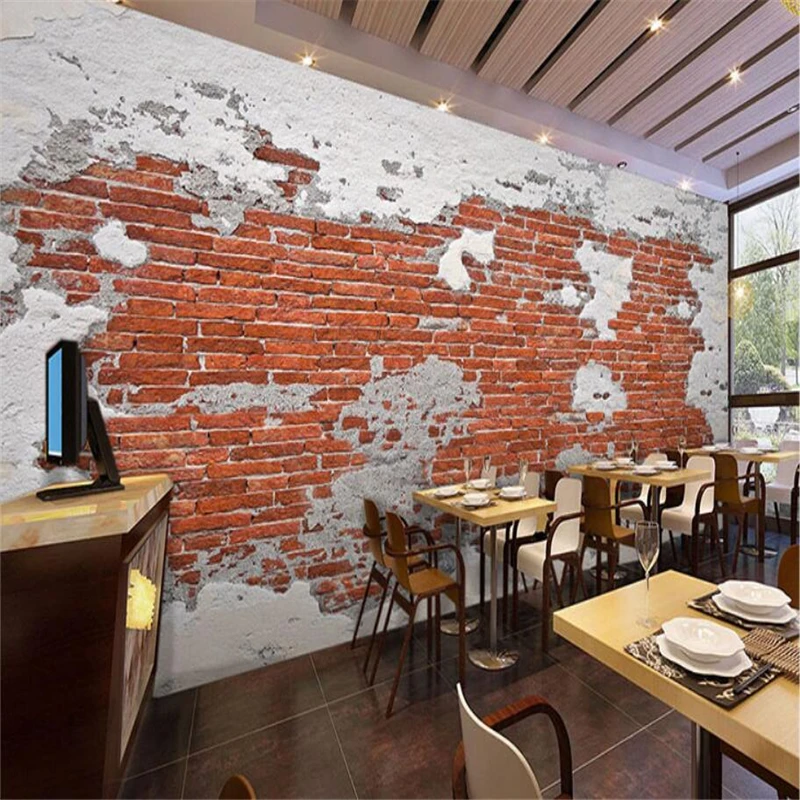custom Retro red gray brick wallpapers for living room decoration background wall painting photo wallpaper home decor Stickers