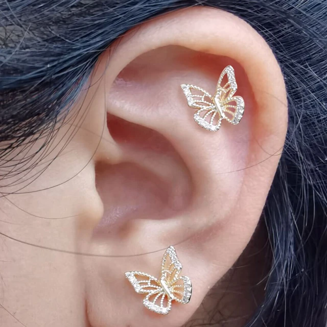 Solid Gold Butterfly Helix Stud, 14k Cartilage Piercing, Ear Piercing Jewelry, Butterfly Cartilage Stud, Rose Gold Helix, SKU 30 buy