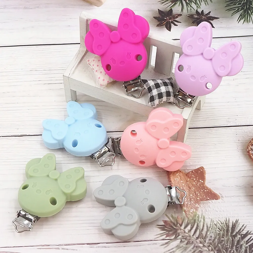 Chenkai 20PCS Silicone Teether Clips Animal Shape DIY Baby Pacifier Dummy Chain Holder Soother Nursing Jewelry Toy Clips