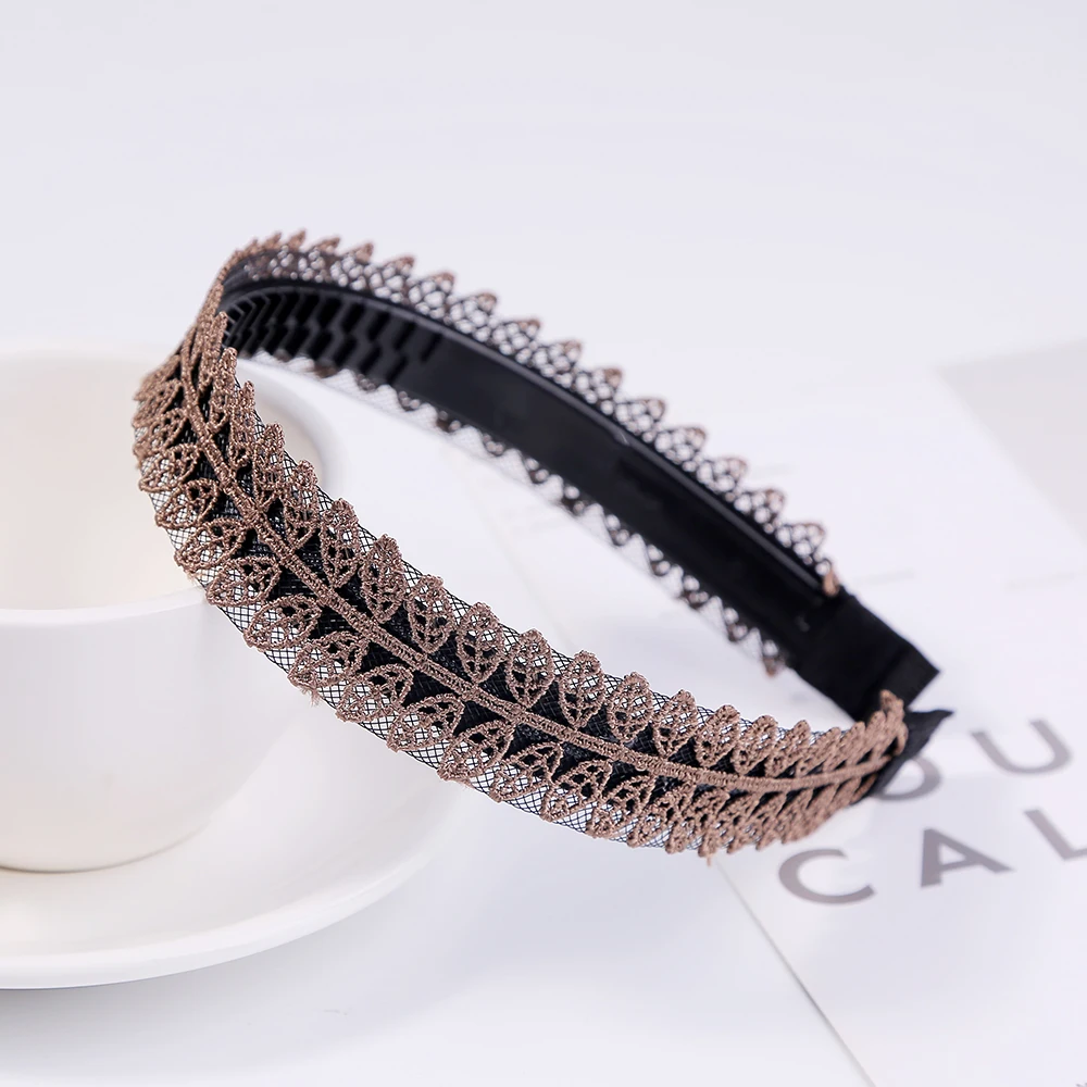 Charm Lace Embroidery Leaf Flower Hairband Women Girl Non-slip Hair Head Hoop Bands Accessories Mesh Yarn Thin Headband Headwear