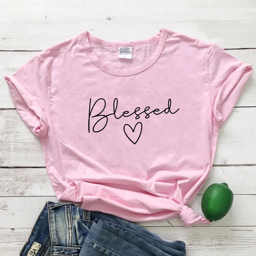 Sugarbaby New Arrival Blessed Heart T-shirt Women Christian Easter Holiday Gift Tshirt Trendy 90s Crewneck Graphic Slogan Tees