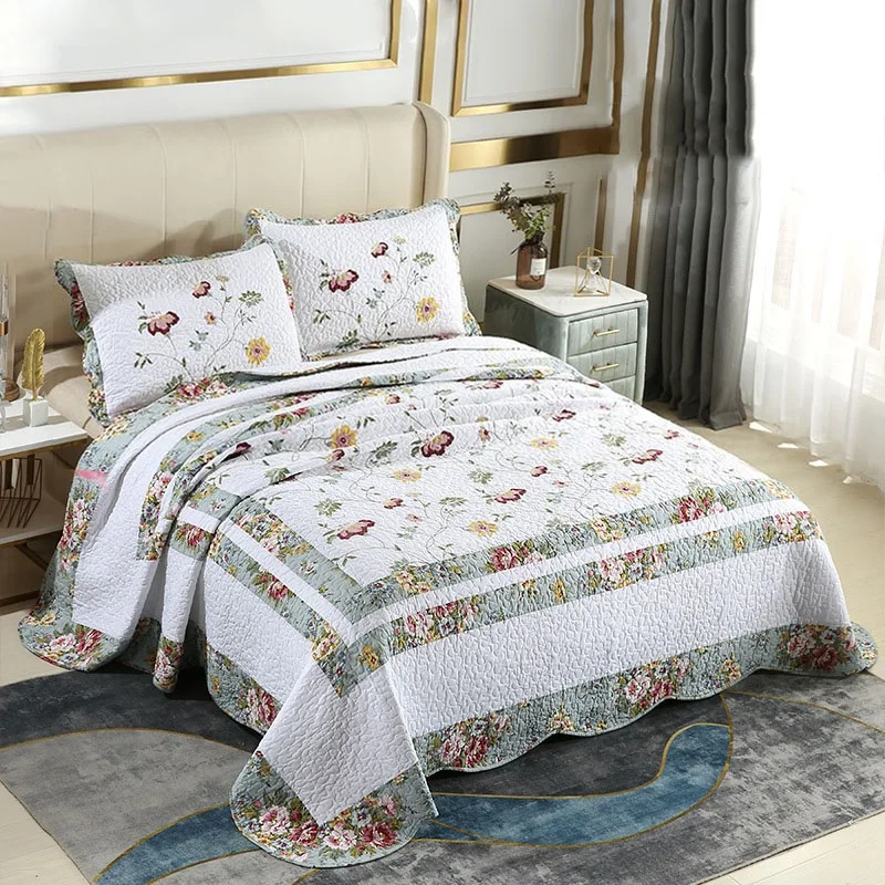 

Embroidered Cotton Quilt Set 3pcs Bedspread on the Bed with Pillowcase King Size Coverlet Summer Blanket for Bed Comforter