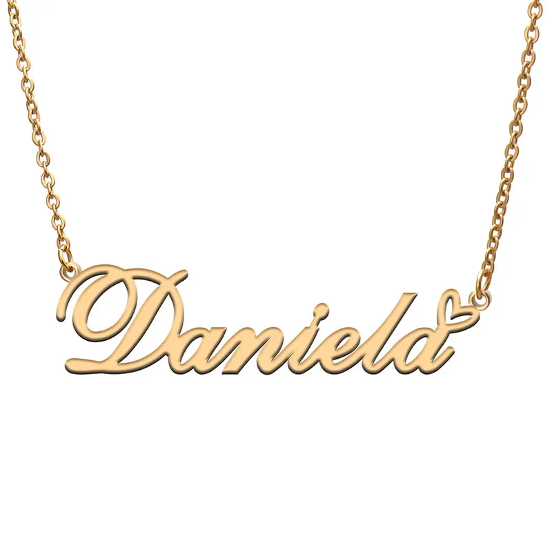 Daniela with Heart Name Necklace for Women Stainless Steel Jewelry Nameplate Pendant Femme Mother Child Girls Gift