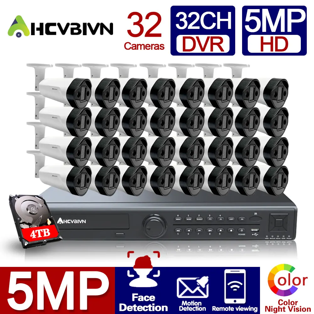 

32CH DVR CCTV Security Camera System 5MP AHD DVR NVR Kit Outdoor Waterproof Color Night Vision 5MP Video Surveillance System Set